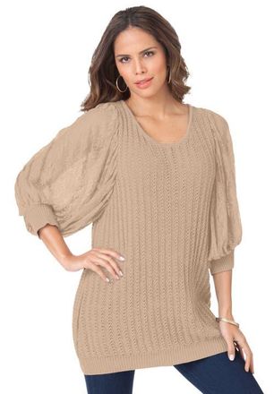 Roaman's Lace Sleeve Sweater in New Khaki at Nordstrom, Size 32