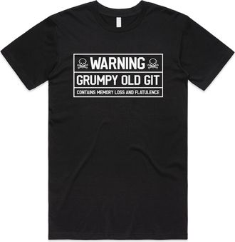 Sanfran Clothing Warning Grumpy Old Git Top Funny Fathers Day Dad Uncle Grandad Gramps Grandpa T-Shirt Large/Black