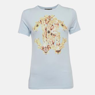 Roberto Cavalli Light Blue Graphic Print Jersey Crew Neck T-Shirt