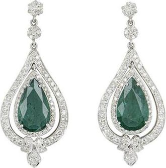 Bespoke 18ct white gold, white diamond & emerald drop earrings