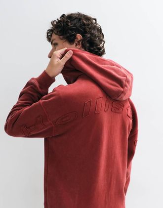 Hollister felpa con cappuccio con zip e logo stampato sul retro rossa-Rosso