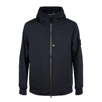Stone Island Lightweight Hooded Jacket Made Of Blue Technical Material