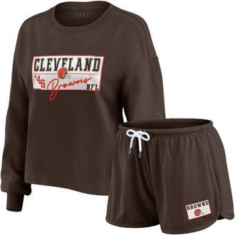 WEAR by Erin Andrews Womens WEAR by Erin Andrews Brown Cleveland Browns Heavy Rugby Jersey Long Sleeve T-Shirt & Shorts Lounge Set at Nordstrom, Size Xx-Large