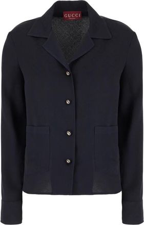 Gucci Zijden Jacquard Shirt - Dames - Overhemden - Blauw - L - Leer - Overhemden