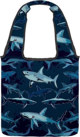 Generic Sharks Swimming Print Reversible Canvas Shoulder Tote - Double-Sided Print, 12oz Cotton, 27cm Drop, Fold-Flat Bag for Travel, Shopping, Street Outings
