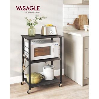 Vasagle Estanter&iacute;a De Cocina Con Ruedas, Carrito De Servicio De 3 Niveles, Estanter&iacute;a Para Microondas, Horno, Tostadora, Marco De Metal Con 6 Ganchos, Industr