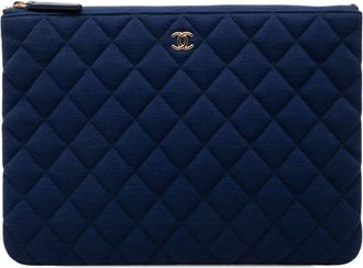 Chanel Navy Canvas Clutch Bag (Pre-Owned)