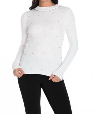 Frank Lyman Design Embellished Ribbed Knit Top In White