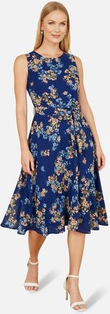 Yumi Floral Skater Sleeveless Midi Dress in Blue at Nordstrom, Size 10