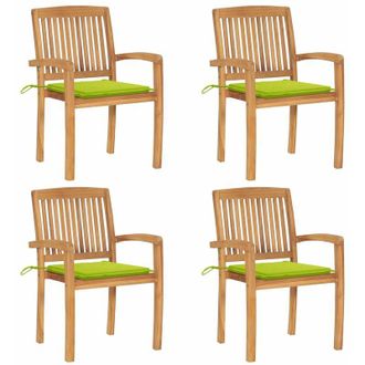 vidaXL Sillas De Jard&iacute;n Apilables 4 Uds Madera De Teca Con Cojines Vidaxl
