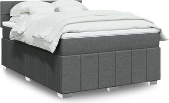 vidaXL Cama Box Spring Con Colch&oacute;n Tela Gris Oscuro 140x200 Cm Vidaxl