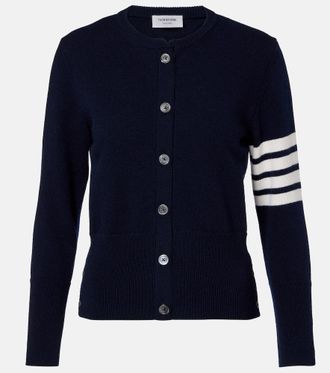 Thom Browne Cardigan 4-Bar in lana vergine con intarsio