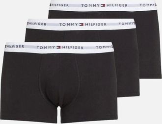 Tommy Hilfiger Mens Tommy Hilfiger 3-Pack Signature Cotton Boxer Trunks, Black/White - Size: 32/33/32