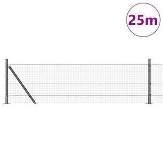 Berkfield Home Modern Welded Wire Fence with 13 Flanged Posts Grey 0.6x25 m Steel