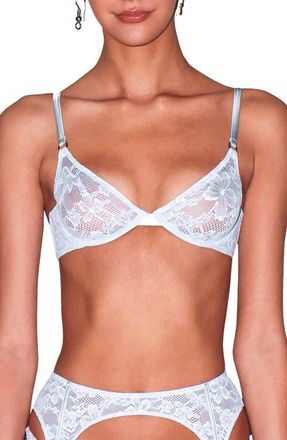 Fleur du Mal Le Stretch Lace Demi Bra in Forget Me Not at Nordstrom, Size 32D
