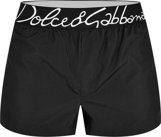 Dolce & Gabbana Mens Script Logo Swim Shorts in Black Cotton - Size 2XL