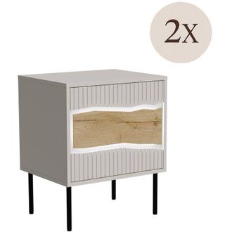 Dmora Comodino Ussana, Com basso con anta battente e vano interno, Finitura effetto liscio, 50x40 h62 cm, Beige e Rovere Nodi