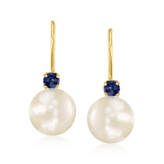 Ross-Simons 7-7.5mm Cultured Pearl Drop Earrings With. Sapphires in 14kt Yellow Gold