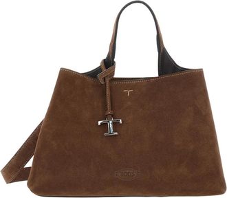 Tod's T-Plate Su&egrave;de Handtas - Dames - Handtassen - Bruin - ONE Size - Su&egrave;de - Tassen