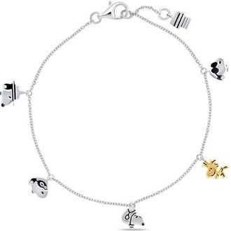 Crislu x Peanuts Snoopy & Woodstock Charm Bracelet in Pure Platinum /Clear Stone at Nordstrom, Size 7
