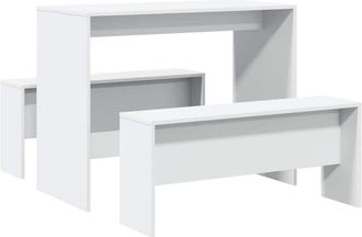vidaXL Set Tavolo da Pranzo con Panche 3 pz Bianco in Truciolato - Vidaxl