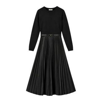 Twinset Vestido Midi de Punto y Piel Sint&eacute;tica - Dresses - Mujer - Negro - L