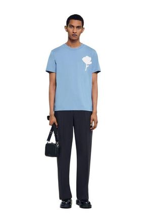 Sandro T-shirt with flower patch in Chambray at Nordstrom, Size Xx-Large