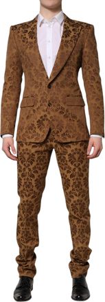 Dolce & Gabbana Mens Brown Floral Jacquard Sicilia 2 Piece Suit Cotton Polyester