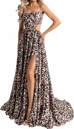 Rachel Allan Cheetah Satin Dress In Animal Print