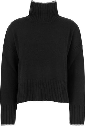 Pinko Zwarte Merinowol Trui - Dames - Coltruien - Zwart - XS - Wol - Truien & Vesten