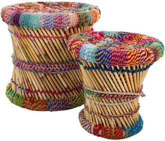 Wanderlust Deco Set 2 taburetes de bambú multicolor