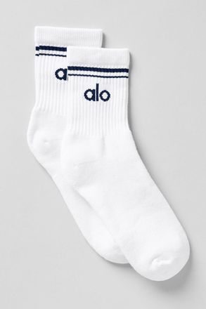 Alo | Half-Crew Throwback Socks in White/Navy, Size: Medium