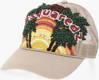 Dsquared2 Cotton and Mesh Baseball Cap TROPICAL with Bead and Sequin E size One