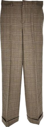 Celine Pre-owned Womens Prince Of Wales Checkered Trousers Brown Wool - Size EU 34