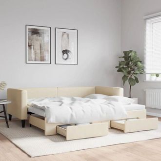 vidaXL Sof&aacute; Cama Nido Con Cajones Tela Color Crema 90x200 Cm Vidaxl