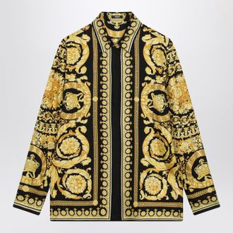Versace Black and gold printed silk twill shirt