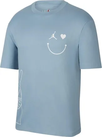 Nike Jordan Mens Air Jordan Smiling Face Pattern Logo Printing Round Neck Short Sleeve Blue T-Shirt DZ7637-494