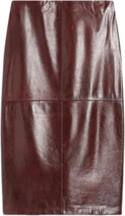 Sportmax Longuette Rok - Dames - Leren & Su&egrave;de rokken - Rood - L - Leer - Rokken