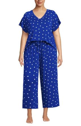 Lands End Cooling Pajama Set - Short Sleeve Top and Crop Pants in Vibrant Lapis Dot at Nordstrom, Size 2X