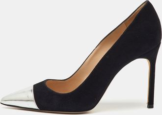 Manolo Blahnik Black/silver Suede And Leather Bipunta Cap-Toe Pumps