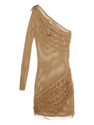 Tularosa Peek A Boo crochet fringed mini dress - Brown