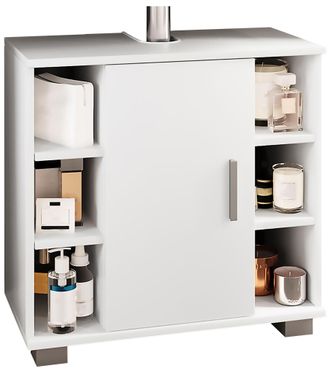 VCM Armario De Lavabo De Madera Vcm Armario De Ba&ntilde;o Dimensiones: Al. 58 X An. 60 X P. 30 Cm 1 Puerta Rotativa 2 Compartimentos 6 Compartimentos De Estante