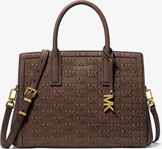 Michael Kors Laila Medium Logo Embossed Burnished Leather Satchel