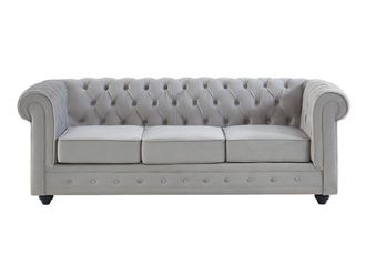 VENTE-UNIQUE.COM Sof&aacute; fijo terciopelo 3 plazas gris claro 205x88cm