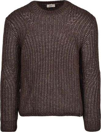 Herno Chunky Knit Crewneck Sweater with Ribbed Detailing