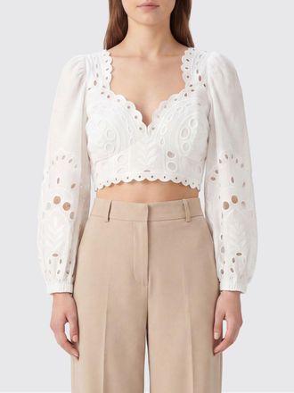 Charo Ruiz Ibiza Top cropped in pizzo sangallo con maniche a palloncino