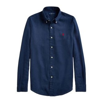 Polo Ralph Lauren Slim Fit Linnen Overhemd - Heren - Casual Overhemden - Blauw - 2XL - Linnen - Overhemden