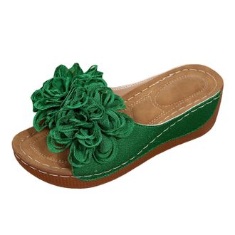 Generic Thick Soled Wedge Heeled Womens Slippers Fashionable Casual Flower Shaped Soft Cushion Sandals Platform Summer Sandals For Women 2026 Trendy (Green, 6