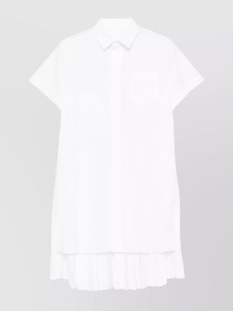 sacai pleated hem cotton shirt dress
