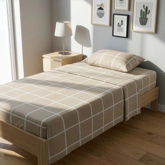 KASANOVA Completo letto 1 piazza e mezza policotone quadrotti sabbia